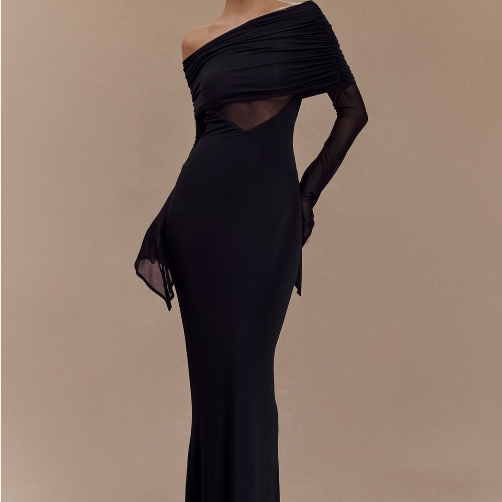 Kaitlin One Shoulder Slinky And Mesh Maxi Dress